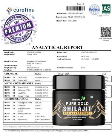 LEAFTOUCH Pure Gold Shilajit Resin | Pure Himalayan Shilajit Resin | Organic and High Potency | 85+ Trace Minerals & Rich in Fulvic Acid | 30gm (1.06 Oz) Pure Gold Shilajit (Pack of 1) - Buy Online on GoSupps.com
