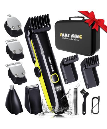 FADEKING All in One Beard Trimmer with Adjustable Combs - IPX7 Waterproof Trimmer for Men Hair Clippers Nose Trimmer Electric Razor Shaver for Mustache Nose Body Face Grooming Gifts for Men Neon Green