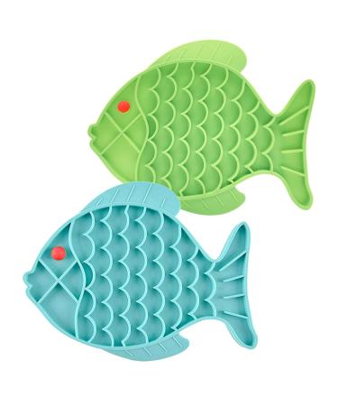 DLDER Cat Slow Feeder,2 Pack Fish-Shaped Cat Lick Treat Mat for Cats Dogs Anxiety Relief, Cat Puzzle Feeder Cat Bowl, Fun Alternative to Slow Feeder Cat Bowl. Double fish shape