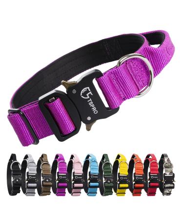 Tspro premium dog collar with handle thick adjustable dog collar. Heavy execution of quick lock metal buckle dog collar for small or medium-sized to extra large dogs (purple-m) handle version size M- (adjustable37-46cm) purple - Buy Online on GoSupps.com