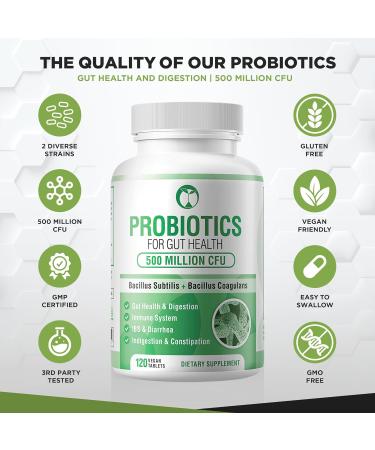 Probiotic Complex for Gut Health & Digestive Support | 120 Tablets | Bacillus Subtilis & Coagulans | 500 Million CFU | Men & Women - Buy Online on GoSupps.com