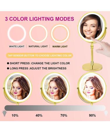 Furgatti LED Lighted Makeup Mirror | 3 Light Settings | 360 Rotation | 1x/10x Magnification | 8'' Rechargeable Vanity Mirror | Touch Control | Women's Gift | Gold - Buy Online on GoSupps.com