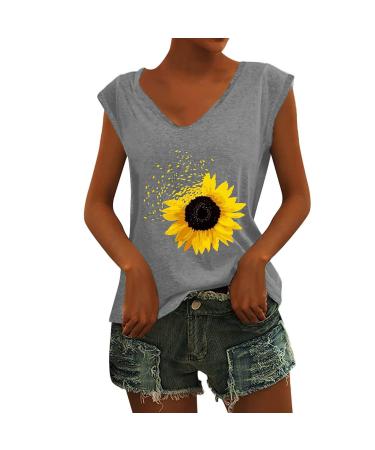 Short Sleeve T Shirts Clothing Woman T-Shirt Casual Black Clothing Top Women's Floral Pattern for Women Crop Tops Shirt Shirts Top Women's Summer Tank Top 5-grey S