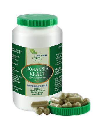 Vita Ideal Vegan Johannis - Kraut 360 capsules - Hypericum perforatum - daily portion 750mg of St. John's wort pure powder.Plant natural and without additives original from vitalideal.