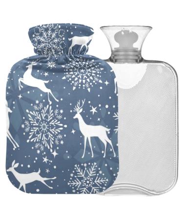 Naanle Christmas Hirsch snowflake heat bottle with cover heat and cold therapy transparent hot water bottle 2 l large hot water bottle for bed handfoots warmer pain relief