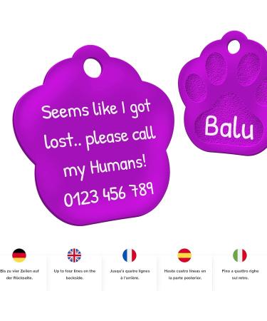 Personalized 26mm Purple Dog Tag Paw Custom Engraving & 2 Key Rings | Shop Internationally - Buy Online on GoSupps.com