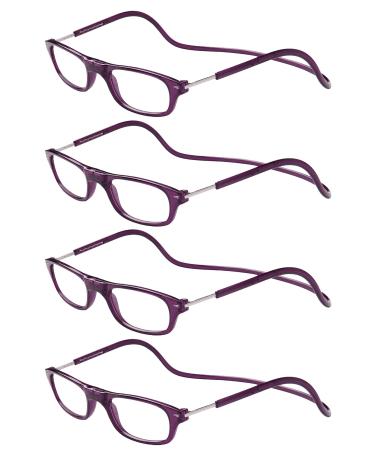 TBOC Pack: Reading Glass reading aid for men - Pack 4 units Diopttria +1.00 Dark Violet Setting Strength PC Mobile phone foldable woman man man magnetic lock clip antiquity presbyopia +1.00 Dioptria (4 Pack) dark violet