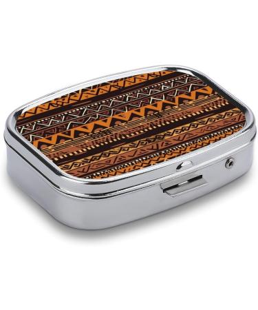 Pill Box African Mud Cloth - 2 Compartment Portable Medicine Organizer | Stylish Decorative Metal Pill Case for Pocket & Purse - Buy Online on GoSupps.com