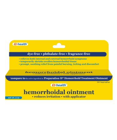 A+Health Hemorrhoid Treatment Hemorrhoidal Ointment Relieves Symptoms of Burning Itching Discomfort 2 Ounce Tube with Applicator Reduces Irritation and Pain Relief