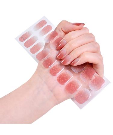 Semi Cured Nail Wraps Soft Self-Adhesive Gel Nail Stickers Semi Cured Gel Nails Strips Pink Glitter Gel Nail Polish Strips Manicure Stickers Set UV/LED Lamp Required Red Glitter