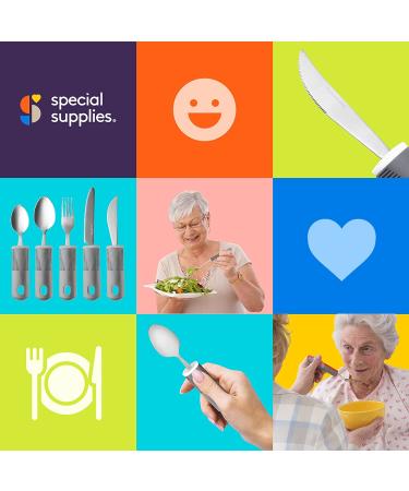 Special Supplies Adaptive Utensils 5-Piece Kitchen Set - Wide Non-Weighted Non-Slip Handles for Hand Tremors, Arthritis, Parkinson's or Elderly Use - Stainless Steel Knives, Fork, Spoons - Grey - Buy Online on GoSupps.com