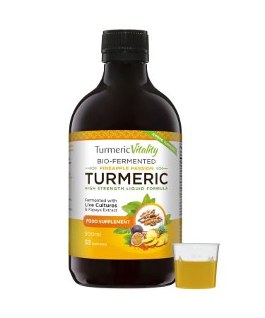 Turmeric Curcumin with BioCultures & Enzymes - Fermented High Strength Liquid Turmeric Supplement with Black Pepper & Ginger Equivalent to 2 Turmeric Capsules - Pineapple Passionfruit