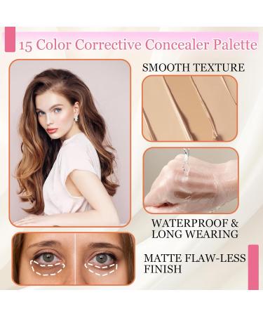 15 Colors Color Corrector Concealer Palette | Full Coverage Cream Contour & Foundation | Waterproof Makeup with Brush - Buy Online on GoSupps.com