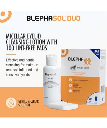 2 x Blephasol Duo 100 ml Micellar Eyelid Cleansing Lotion with 100 Lint-Free Pads | Effective and Gentle Cleansing for Make-Up Removal Inflamed and Sensitive Eyelids | Soap & Alcohol-Free - Buy Online on GoSupps.com
