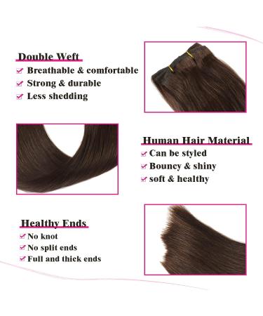 20 Clip in Hair Extensions Real Human Hair for Black Women - 2 Dark Brown Color - Remy Human Hair, Full Head, 7 Pcs, 16 Clips - Buy Online on GoSupps.com