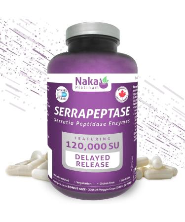 Naka Platinum SERRAPEPTASE 120 000 Units (SPU) - 330 Veggie Caps SUPER BONUS SIZE (300+30 FREE) - High Potency - Enteric Coated - Vegetarian - non GMO