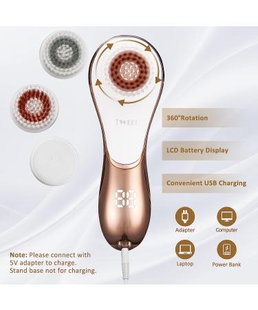 Electric Facial Cleansing Brush - Rechargeable Exfoliator for Deep Cleansing & Massaging | IPX-7 Waterproof with 4 Brush Heads - White & Rose Gold - Buy Online on GoSupps.com