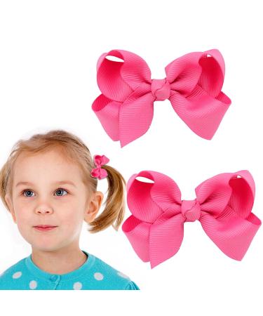 2Pcs Ribbon Hair Bow Clips Barrettes 3 inch Ponytail Holder Bow Hair Bow with Duckbill Clip for Children Kids Girls Women(dark pink)
