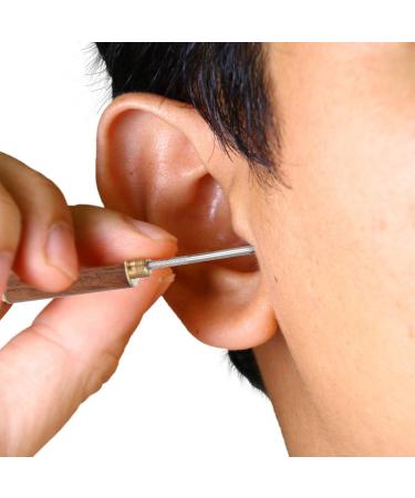 Stainless Steel Earwax Removal Tool with Ring - Portable Ear Cleaner Spoon (Wood Color) - Buy Online on GoSupps.com
