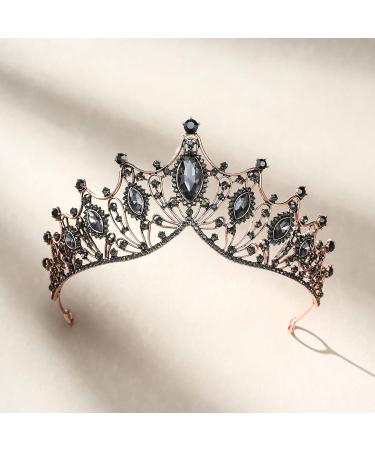 SWEETV Vintage Metal Queen Crown Crystal Headpiece for Women - Ideal for Birthday, Quinceanera, Prom - Black - Buy Online on GoSupps.com