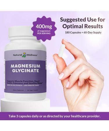 Natural Wellness Magnesium Glycinate High Absorption Magnesium Supplement for Relaxation Restful Sleep Bone & Heart Health and Muscle Function Gentle on Stomach 180 Vegetarian Capsules - Buy Online on GoSupps.com