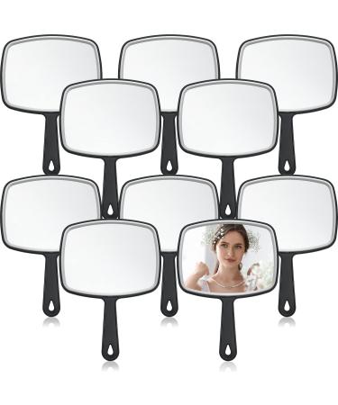 Qunclay 10 Pcs Large Hand Mirror Black Handheld Mirror with Handle Multi Purpose Barber Mirror with Distortion Free Reflection for Vanity Makeup Salon Travel Use  7.3'' W x 10.3'' L
