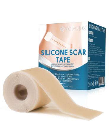 Silicone Scar Tape  Strips  Sheets (1.6  x 60 )  Silicone Scar Tape Roll - Soften and Flattens Scars Resulting from Surgery  Keloid  Burns  Acne  C-Section and More  Professional Scar Treatment Patch