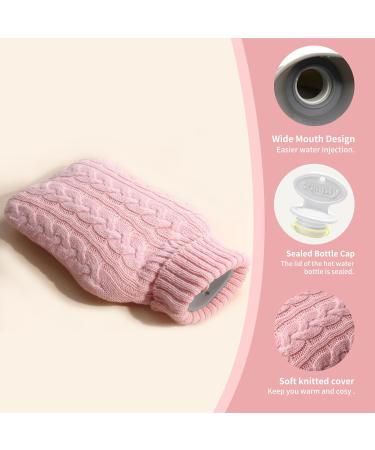 Samply 2L Hot Water Bottle with Knitted Cover for Hot & Cold Therapy - Pink | Pain Relief for Hands, Feet, Neck, and Shoulders - Buy Online on GoSupps.com
