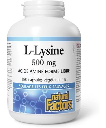Natural Factors L-Lysine 500mg 180 vegetarian capsules Helps Reduce the Recurrence Severity and Healing Time of Cold Sores - Buy Online on GoSupps.com