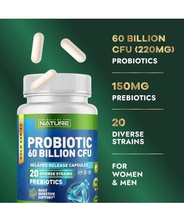 Built by Nature Probiotic 60 Billion CFU 20 Strains + Prebiotics Immune & Digestive Support for Women & Men Delayed Release Capsules Shelf Stable 3 Month Supply - 90 Capsules - Buy Online on GoSupps.com
