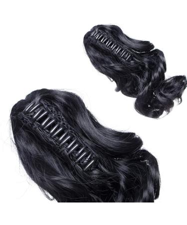 12 Inch Ombre Ponytail Extension | Long Curly Clip-in Claw Hairpiece | Dark Black Synthetic Hair - Real Natural Look - Buy Online on GoSupps.com