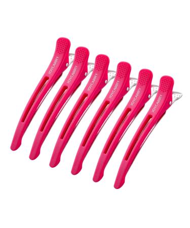 Hair Clips for Styling Sectioning 6 Pack Professional Hair Clips Non-Slip Duckbill Hair Clips with Silicone Band No Crease Hair Clips for Women Thick & Thin Hair - Salon and Home Hair Cutting Clips Pink