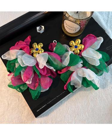 Feylie Handmade Flower Fringe Earrings - Exaggerated Spring Jewelry Gift | Long Green Holiday Earrings - Buy Online on GoSupps.com
