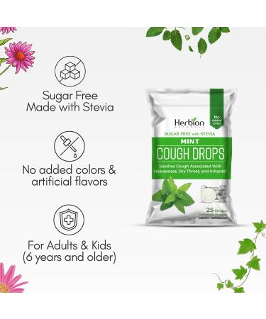 HERBION Naturals Cough Drops Sugar Free with Stevia Dietary Supplement Soothes Cough for Adults & Children Over 6 Years 25 Drops Mint Pack of 1 Mint 25 Count (Pack of 1) - Buy Online on GoSupps.com