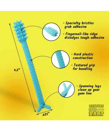 Denture Dart V4 Hard Plastic Denture Brush - Gel Adhesive Remover for Mouth & Gums - Oral Hygiene Scraper with Textured Grip - Blue - Buy Online on GoSupps.com