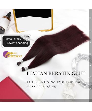 Moresoo 55cm Real Hair Extensions - Keratin Bonding #99J Weinrot - Seidig Invisible I-Tip - 40g Remy Hair Extensions - Buy Online on GoSupps.com