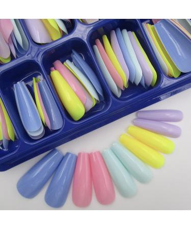 100pc Mixed Color Coffin False Nails Extra Long Ballerina Fake Nail Colored Coffin Acrylic Nail Tips 10 Sizes for Women, Girls, Kids (Mixed Color A)