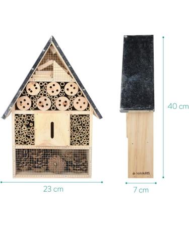 Navaris XL Wooden Insect Hotel - Natural Wood Garden Shelter for Bees, Butterflies, Ladybugs - 23 x 40 x 7 cm - Buy Online on GoSupps.com