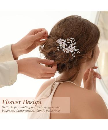 4-Piece Rose Gold Bridal Hair Accessory Set - Rhinestone Hair Pins, Crystal Flower Comb Clips for Wedding Hair - Brides and Bridesmaids - Buy Online on GoSupps.com