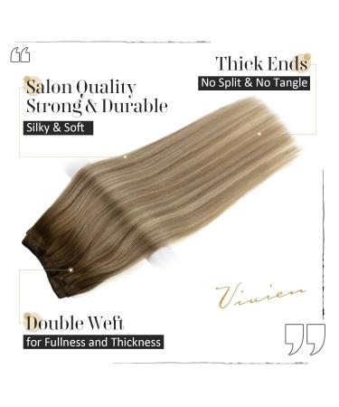 Vivien Treat Real Hair Extensions - Blonde Dark Brown Balayage Light Brown & Mixed Light Blonde - 35cm 80g #3/8/24 - Luxurious Quality for Natural Look - Buy Online on GoSupps.com
