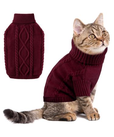 Doll collar dog sweater Christmas warm puppy clothing Classic knitwear cute cat sweaters for small dogs pet chihuahua outfits clothes for small dogs Burgundy s s Bordeaux
