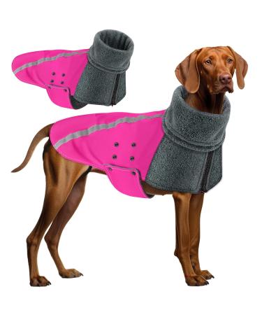 Slowton winter dog coat warm polar trap lining dogs outdoor jacket with turtleneck scarf reflecting stripes adjustable waterproof windproof outfits for small medium -sized dogs L rose red