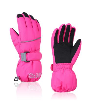 Zando Kids Winter Ski Gloves Waterproof Snow Cold Weather Snowboard Warm Toddler Gloves Fleece Lining for Boys Girls Medium (fits 6-10 years) A Rose Pink