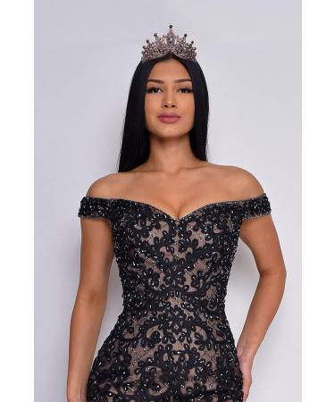 Vofler Black Witch Evil Queen Crown - Baroque Crystal Tiara for Women in Halloween Cosplay and Prom - Buy Online on GoSupps.com
