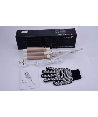CkeyiN 3 Barrel Hair Waver Curling Iron with LCD - Professional Ceramic Tourmaline Curling Wand - 22mm Hair Crimpers - 16 Temperature Control Displays - for All Hair Types - Gold - Buy Online on GoSupps.com