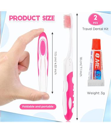 Nuen Portable Soft Toothbrush Set - 2 Foldable Travel Toothbrushes with Toothpaste for Camping - Mini Soft Bristle Toothbrush in Pink - Buy Online on GoSupps.com