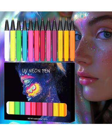 Glow In The Dark Eye Liner 12 Colors High Pigmented Matte Colored Neon Eye Liners Pen | Waterproof Smudge-Proof Body Face Paint Makeup For Christmas - Buy Online on GoSupps.com