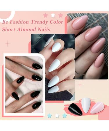 240Pcs Almond Press On Nails - Short Black Glossy Full Cover Fake Nails for Women & Girls | Artificial Acrylic Fingernails Design - Buy Online on GoSupps.com