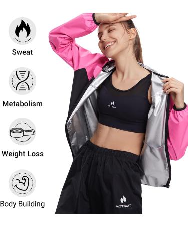 HOTSUIT Women's Sauna Suit for Gym Workout | Pink Sweat Suits for Weight Loss | Full Body Sauna Jacket & Pants Set - Large - Buy Online on GoSupps.com