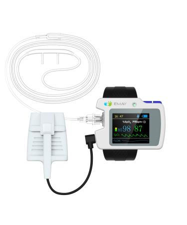 EMAY SleepO2 Pro - Wrist Pulse Oximeter with SpO2 & Flow Tracking Overnight | Wrist Sleep Oxygen Monitor for Blood Oxygen Levels & Flow Recording Continuously | Gets Overnight Report with ODI & AHI Data | Comes with PC Software (For Windows Only)